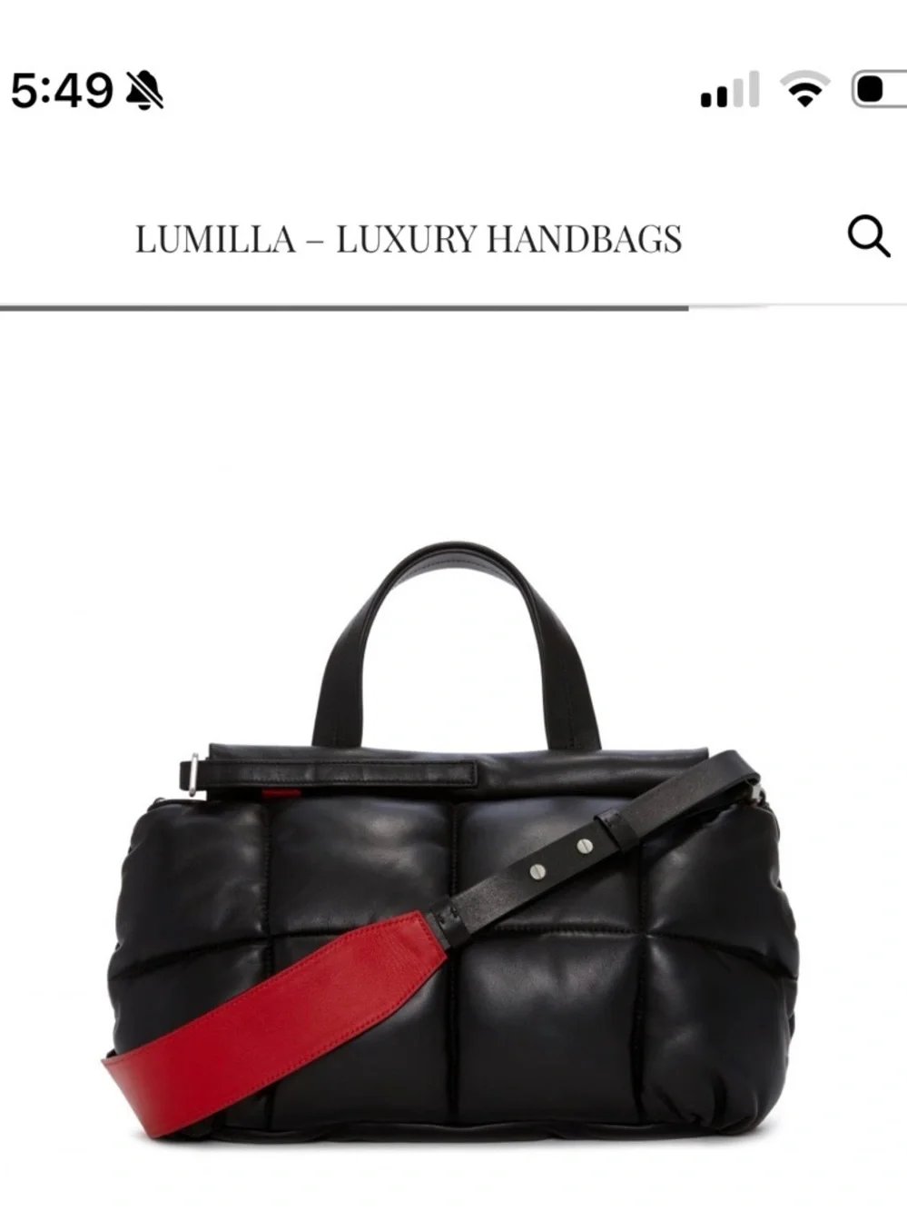 Quilted Lumilla Black Leather purse with Red Strap - Picture 2 of 2